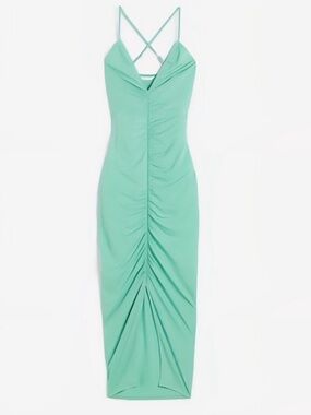 H&M Mint Green Ruched Strappy Midi Dress